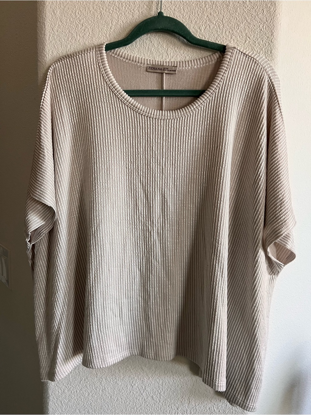 Zenana Outfitters Ribbed Scoop-Neck Sweater in Light Beige